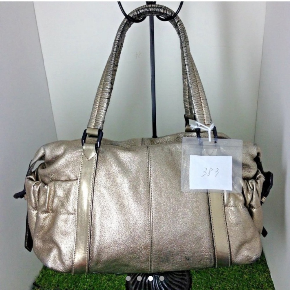 BURBERRY Metallic Gold Calfskin Curzon Satchel Bag - Picture 3 of 4